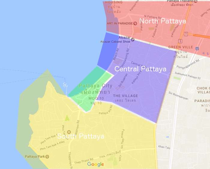 Map of Pattaya City Hotels and Nightlife Areas